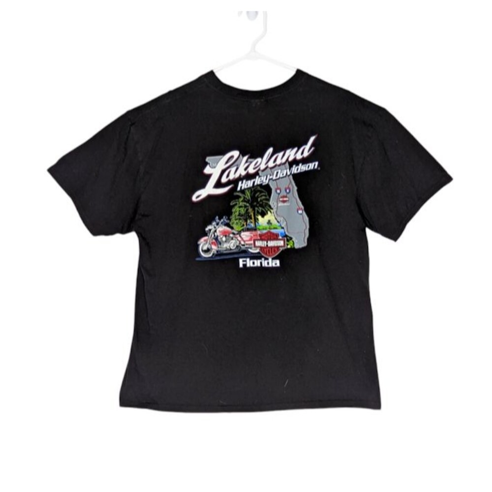 Harley Davidson Mens XL Black Short Sleeve T-Shirt Lakeland Florida Map Print